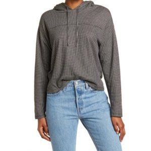 Marine Layer Dawn Grid Print Texture Hoodie Pullover Black & Natural Size XL